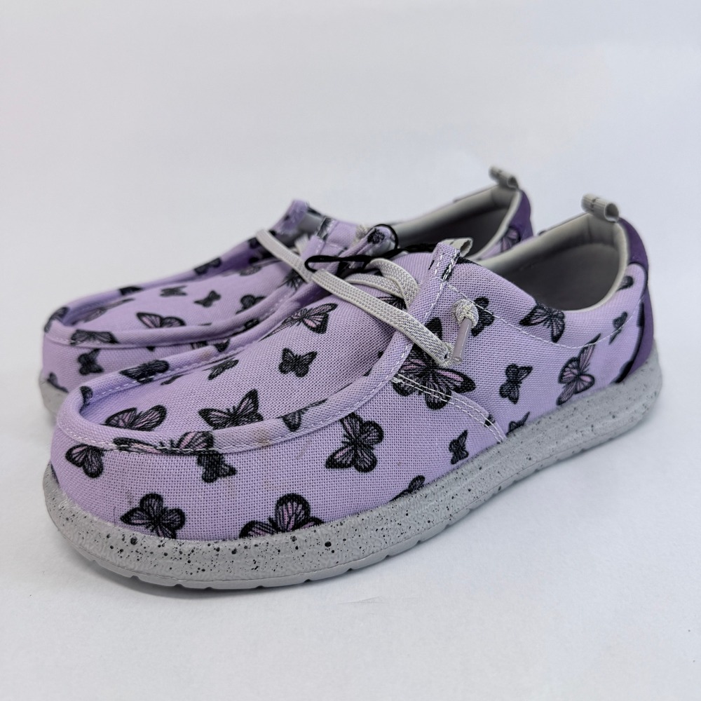 Eddie Bauer Roslyn Purple Butterfly Print Slip On Shoes Womens Size 5 Loafers